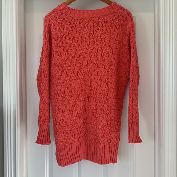 NWT Seven 7 Womens Open Knit Sweater Sz Medium Coral Orange Crew Neck - Picture 3 of 5